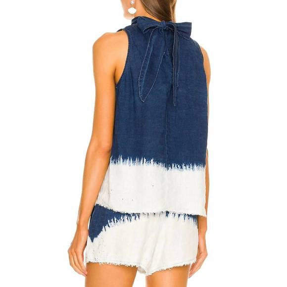 NEW BELLA DAHL tie neck sleeveless fray hem tank in bleach dip - Picture 4 of 4